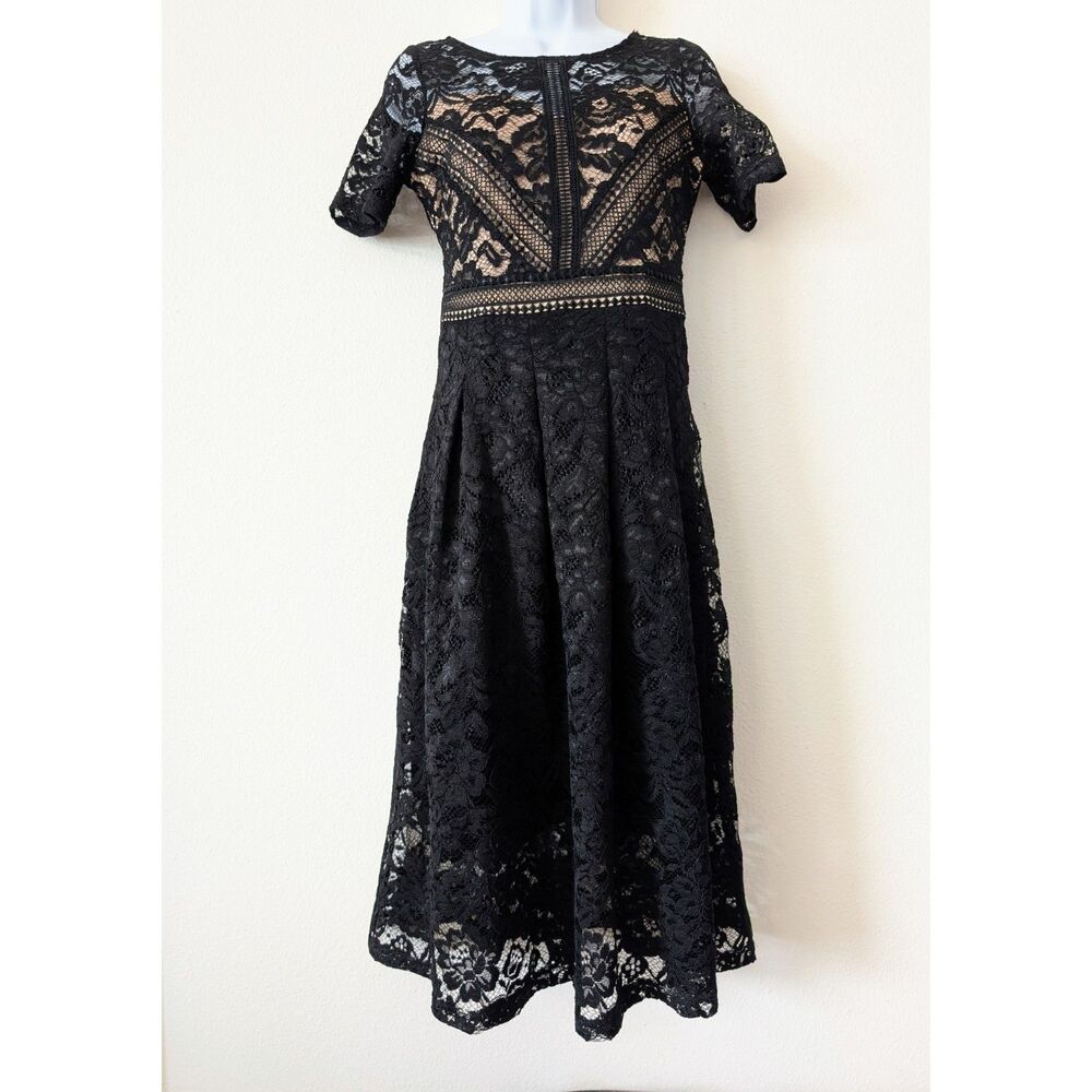VFemage VFSHOW Lace Cocktail Midi Dress XS Nude Illusion Fit & Flare